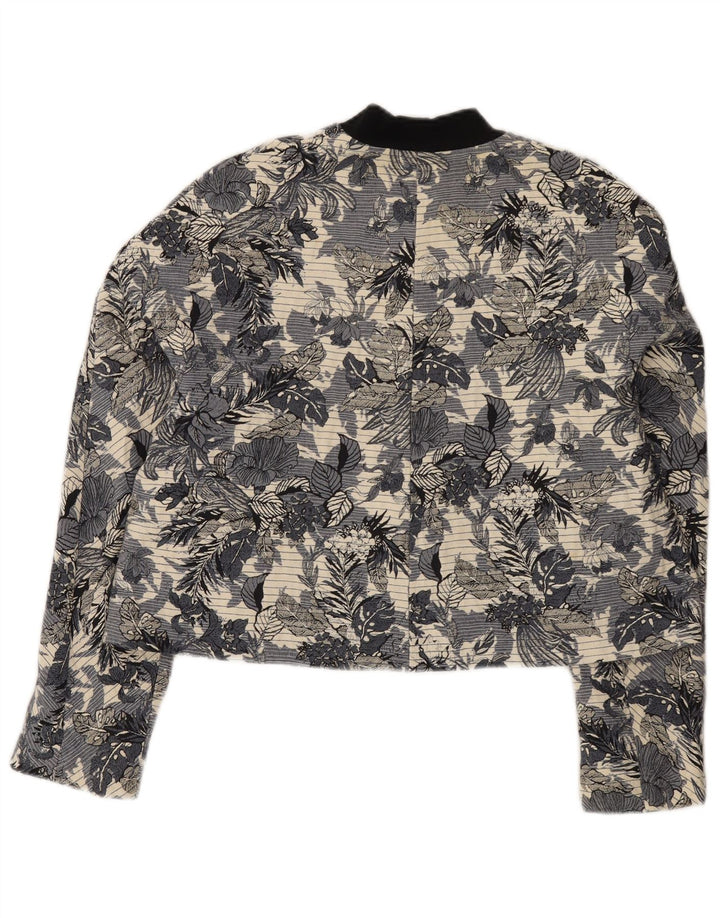 Zara Womens Bomber Jacket UK 14 Grand coton floral bleu