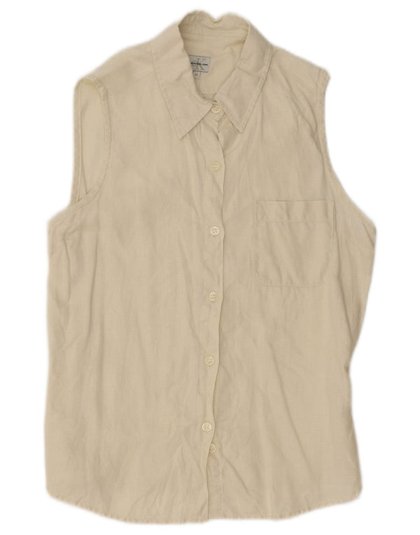 Calvin Klein Jeans Chemise sans manches pour femme UK 12 Lin beige moyen