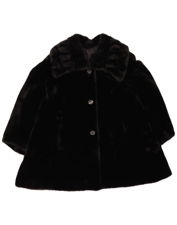 vintage Femmes Fausse Fourrure Manteau Oversize UK 18 XL Noir Polyester