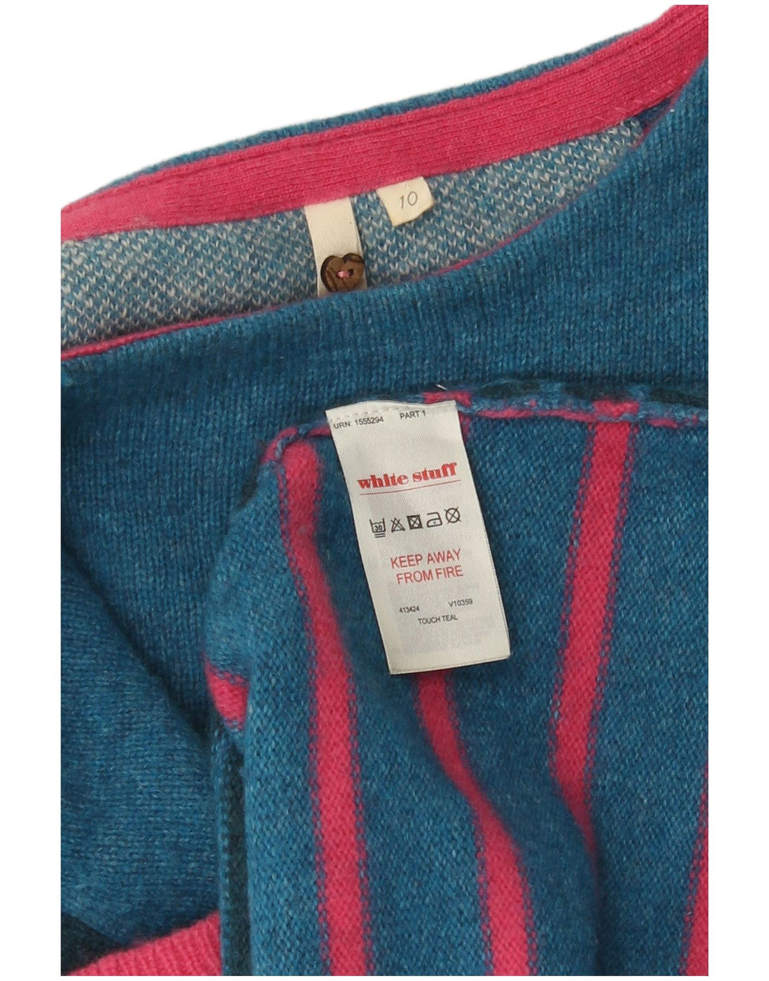 Pull White Stuff pour femme UK 10 Small en laine d'agneau rayée bleue