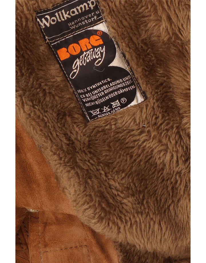 vintage Femmes Suède Pardessus UK 10 Petit Brun