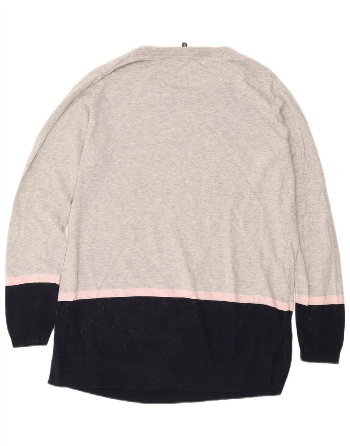 CREW CLOTHING Pull à col rond pour femme UK 16 Large Gris Colorblock