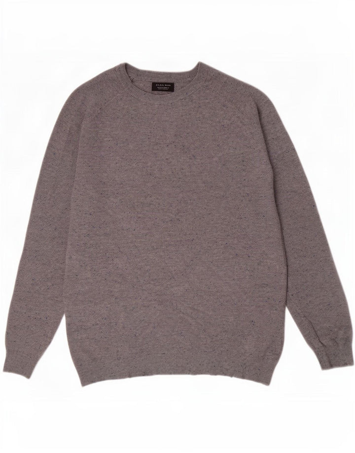 Zara Pull Col Bateau Homme Gris Moyen Moucheté Coton