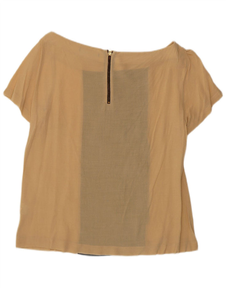 Zara Womens Blouse Top UK 16 Large Beige Colorblock Viscose