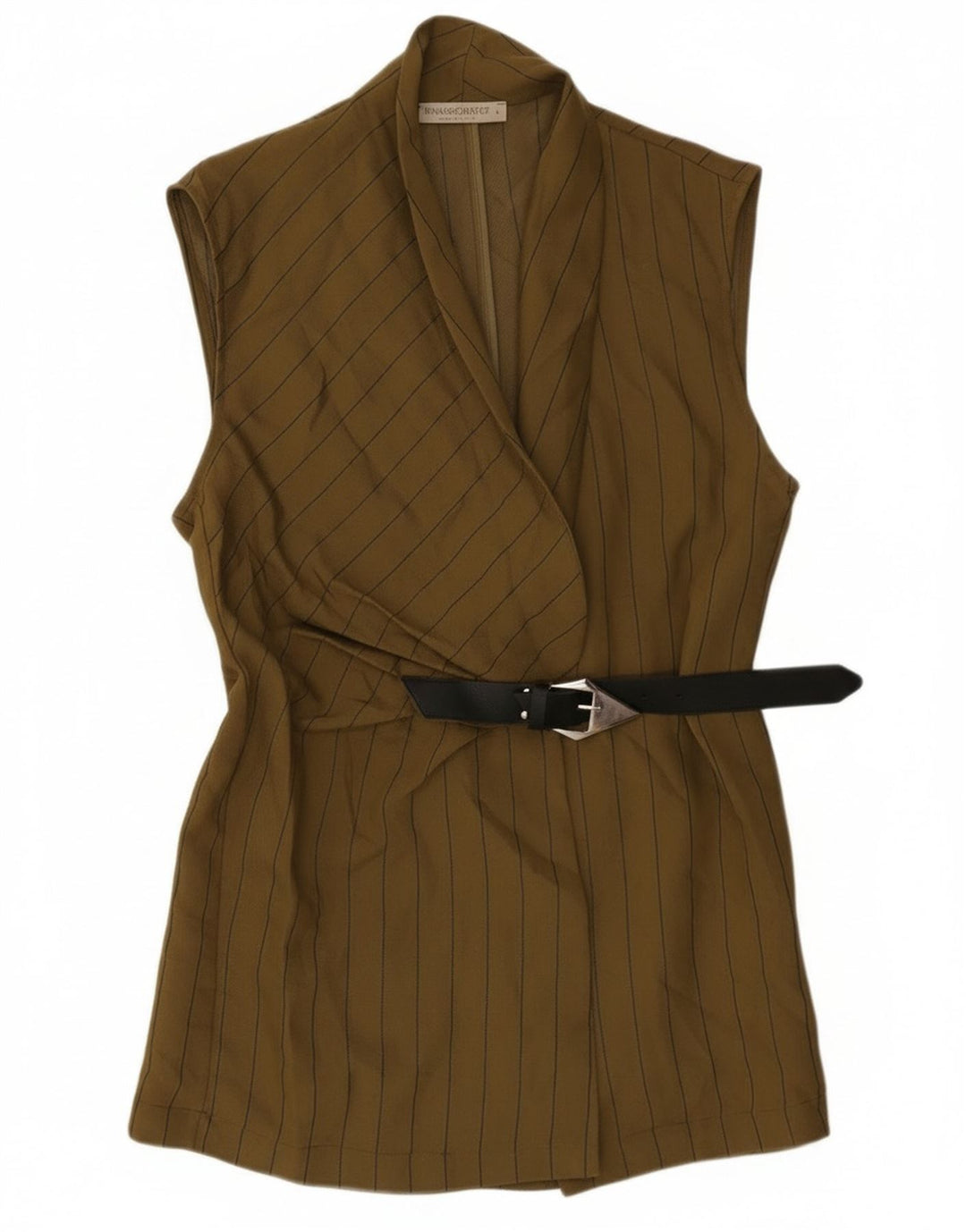 Rinascimento Veste blazer sans manches pour femme UK 14 Large Kaki Rayé