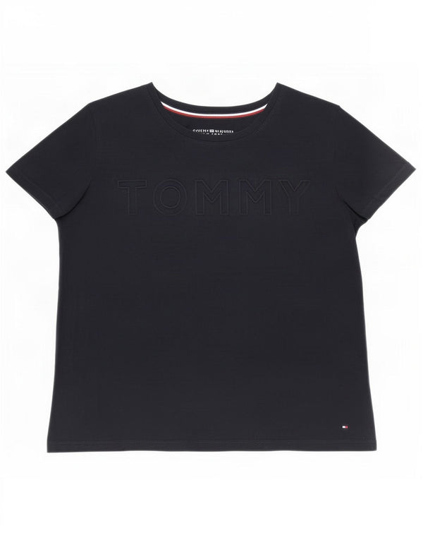 Tommy Hilfiger Womens Crop Graphic T-Shirt Top UK 10 Petit Bleu Marine Coton