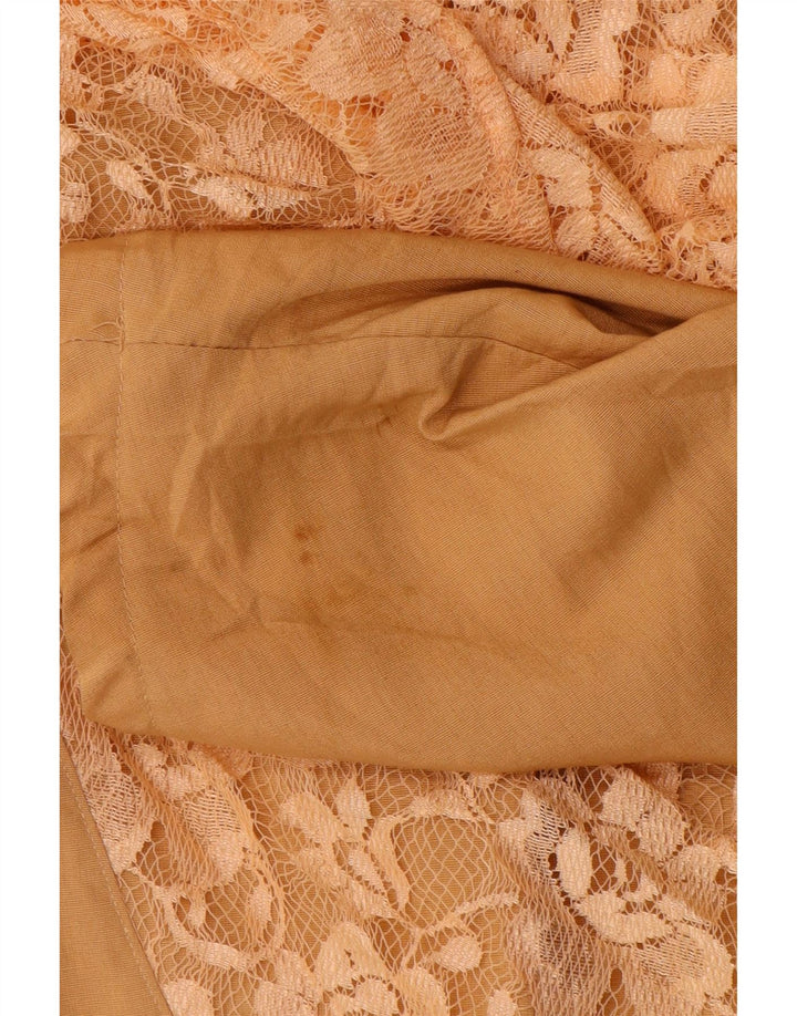 Veste Boléro Femme Vintage UK 14 Laine Florale Beige Moyenne