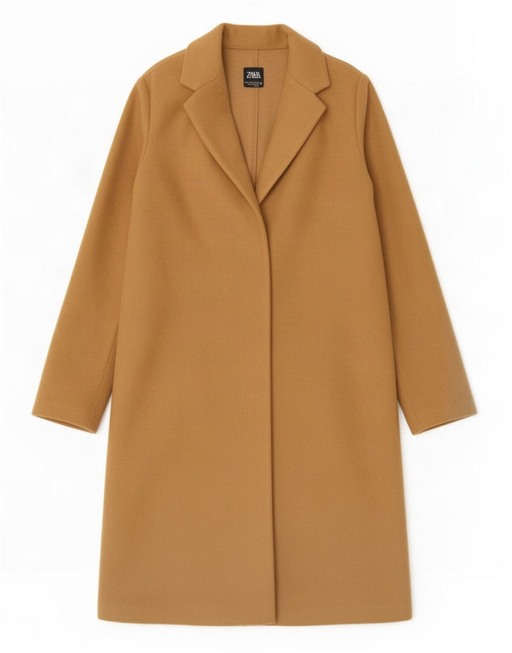 Zara Femme Manteau Ouvert UK 10 Petit Beige Polyester