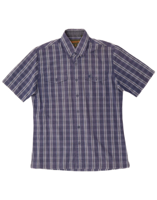 Timberland Chemise à manches courtes pour homme en coton à petits carreaux bleus