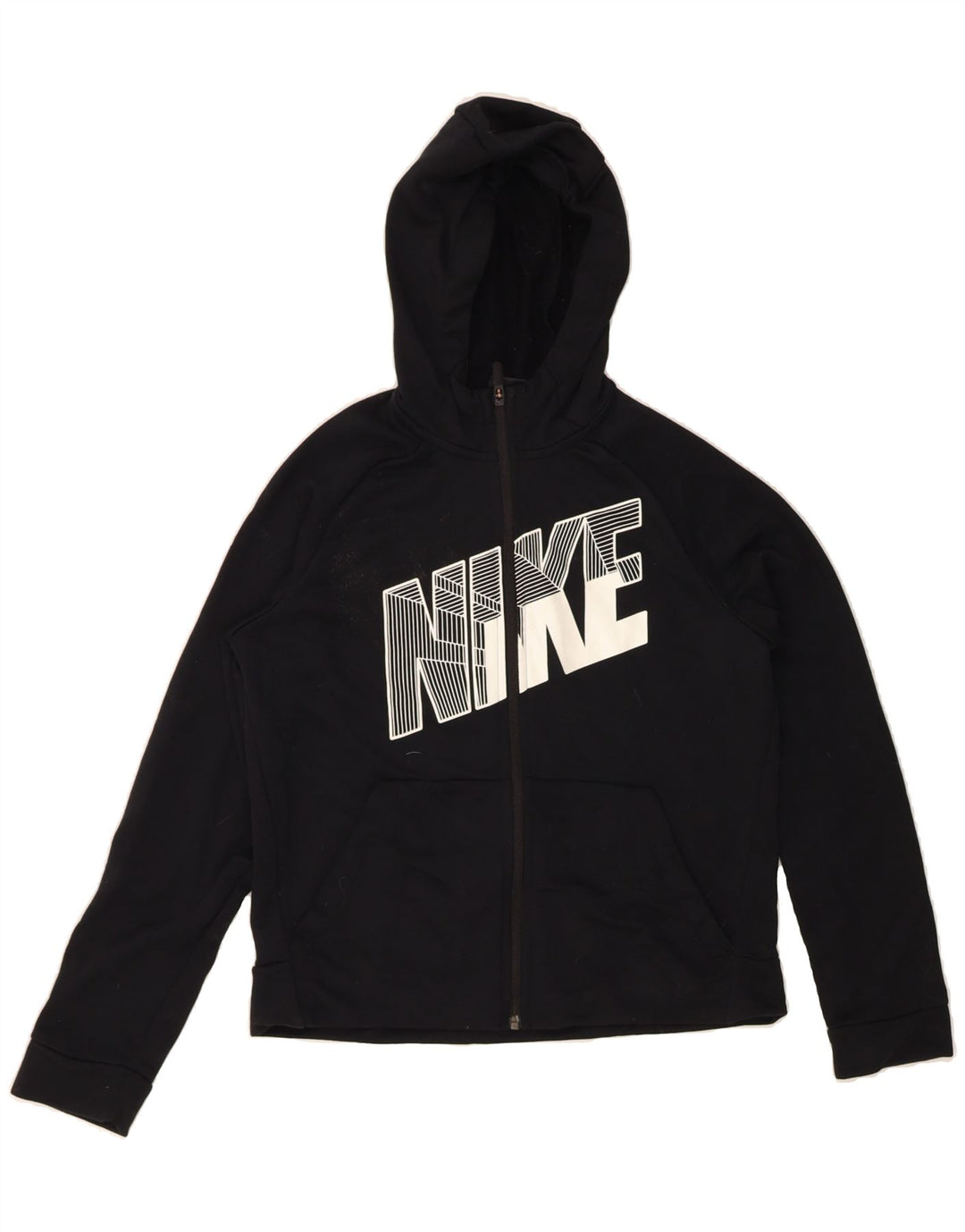 NIKE Boys Graphic Zip Hoodie Sweater 12-13 Years Large Black Polyester Vintage Nike and Second-Hand Nike from Messina Hembry 