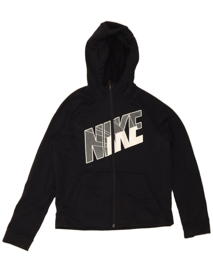 NIKE Boys Graphic Zip Hoodie Sweater 12-13 Years Large Black Polyester Vintage Nike and Second-Hand Nike from Messina Hembry 
