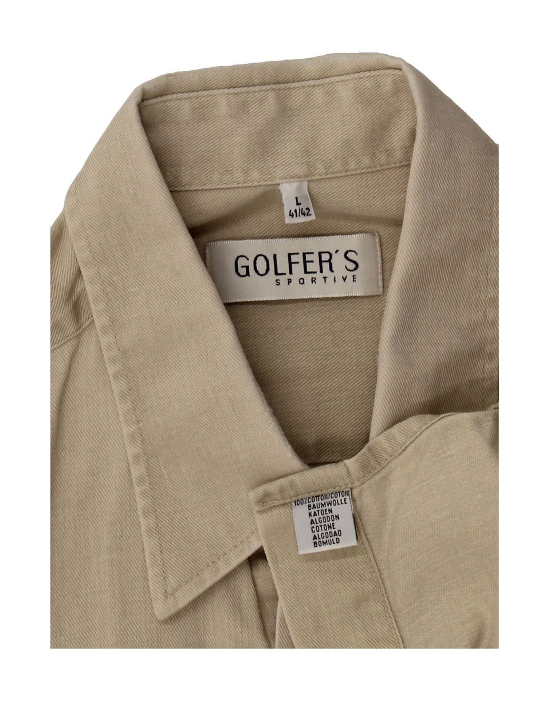 GOLFER'S Mens Shirt Size 41/42 Large Beige Cotton Vintage Golfer's and Second-Hand Golfer's from Messina Hembry 