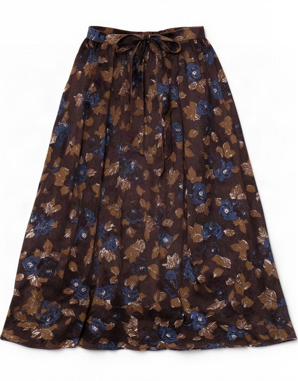 jupe évasée femme vintage XS W24 Acétate floral marron