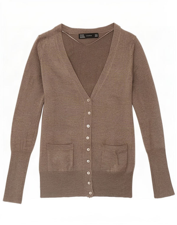 Zara Womens Cardigan Sweater UK 10 Petite Rayonne Grise