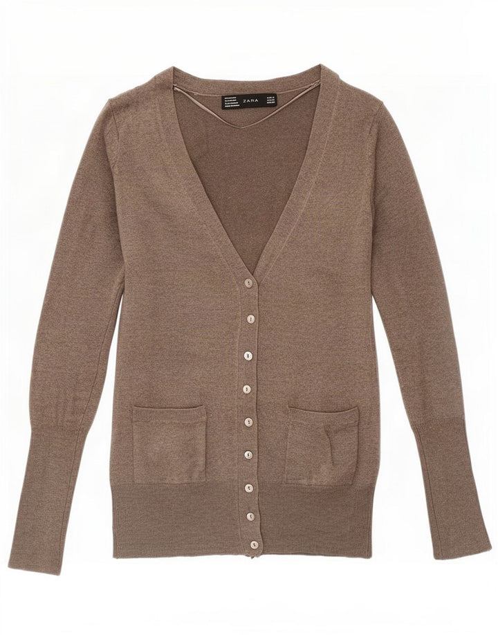 Zara Womens Cardigan Sweater UK 10 Petite Rayonne Grise