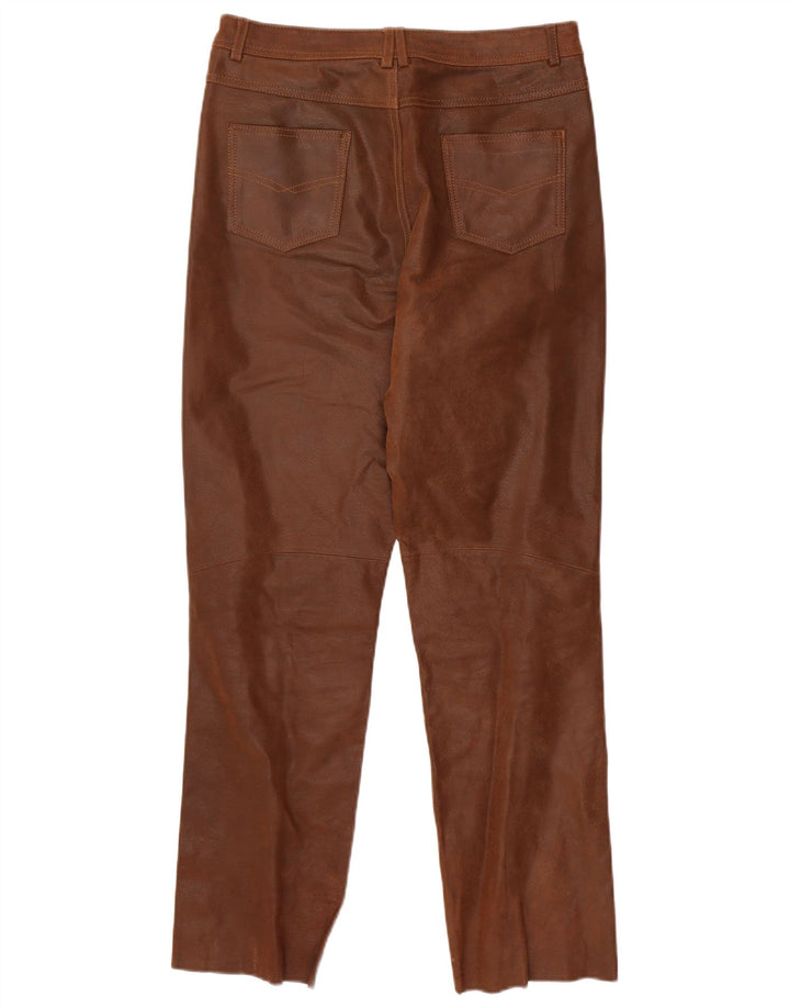 VINTAGE Pantalon droit en cuir homme UK 36 Petit W31 L30 Cuir Marron