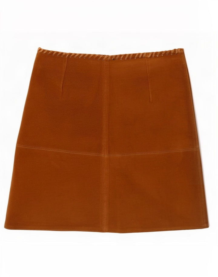 Zara Femme Mini Jupe En Daim Moyen W28 Cuir Beige