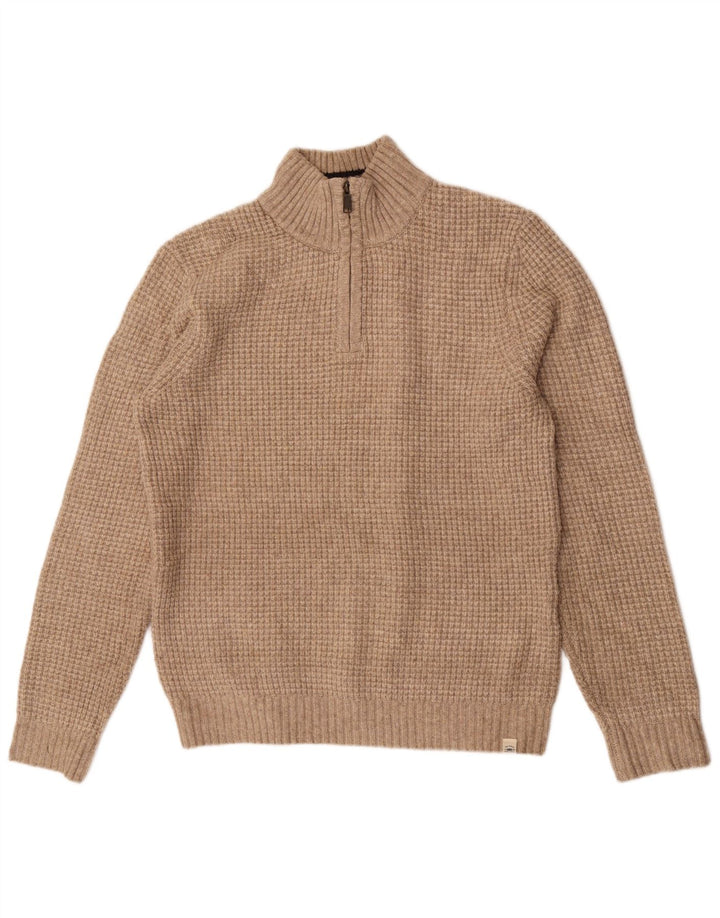 Fat Face Pull à col zippé pour homme Large Beige Acrylique