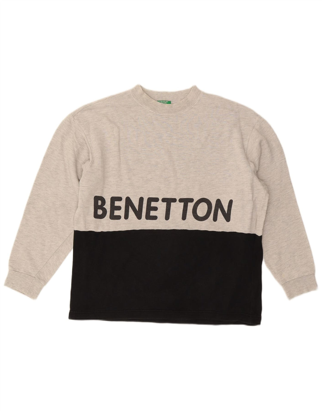 BENETTON Sweat-Shirt Graphique Homme Petit Gris Colorblock Coton