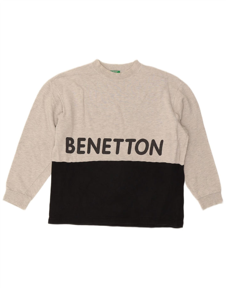 BENETTON Sweat-Shirt Graphique Homme Petit Gris Colorblock Coton