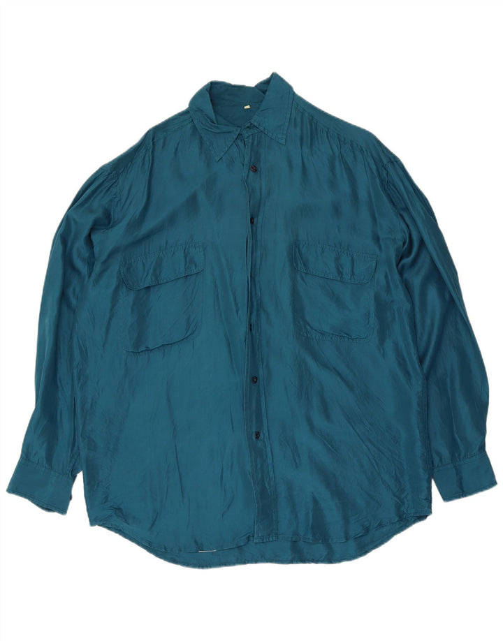 Chemise Homme Vintage Soie Bleu Moyen