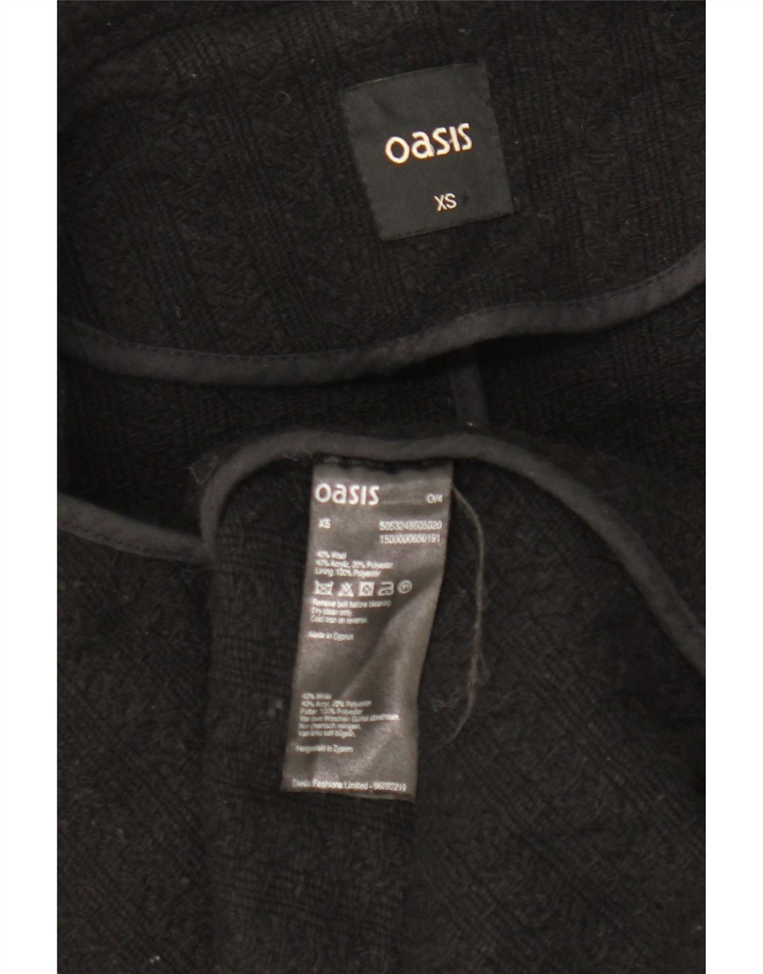 Oasis Manteau Femme UK 6 XS Laine Noire