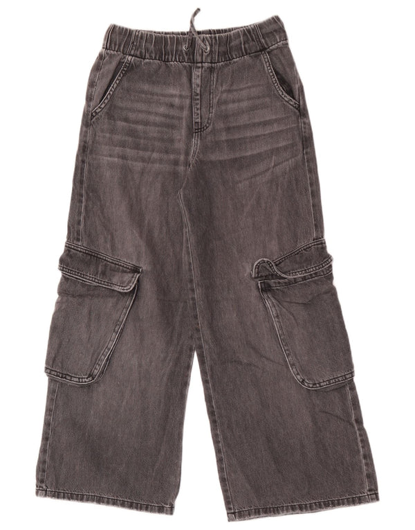 Zara Filles Cargo Wide Leg Jeans 11-12 ans W26 L25 Gris Coton