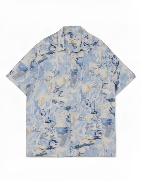 Chemise à manches courtes à motif abstrait pour homme Vintage en Viscose bleu moyen