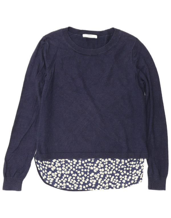 Oasis Pull col bateau pour femme UK 14 Bleu marine moyen en coton floral