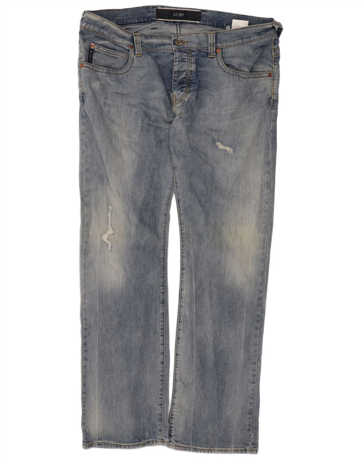 Armani Jeans droits en détresse pour hommes W38 L32 coton bleu