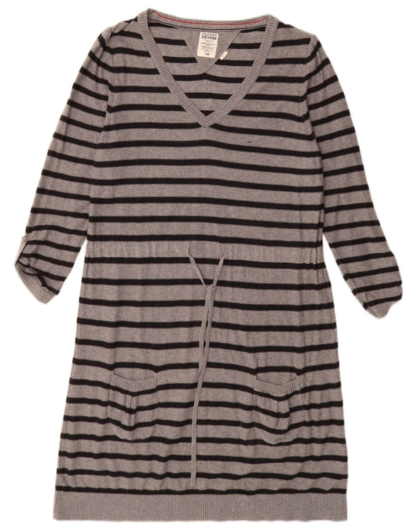 TOMMY HILFIGER Robe pull à manches 3/4 pour femme UK 14 Large Gris Rayé