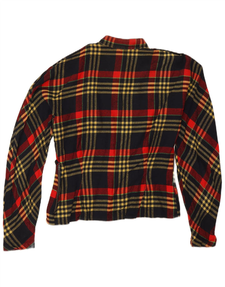 vintage Femme Manches Longues Blouse Top UK 14 Grand Carreau Rouge