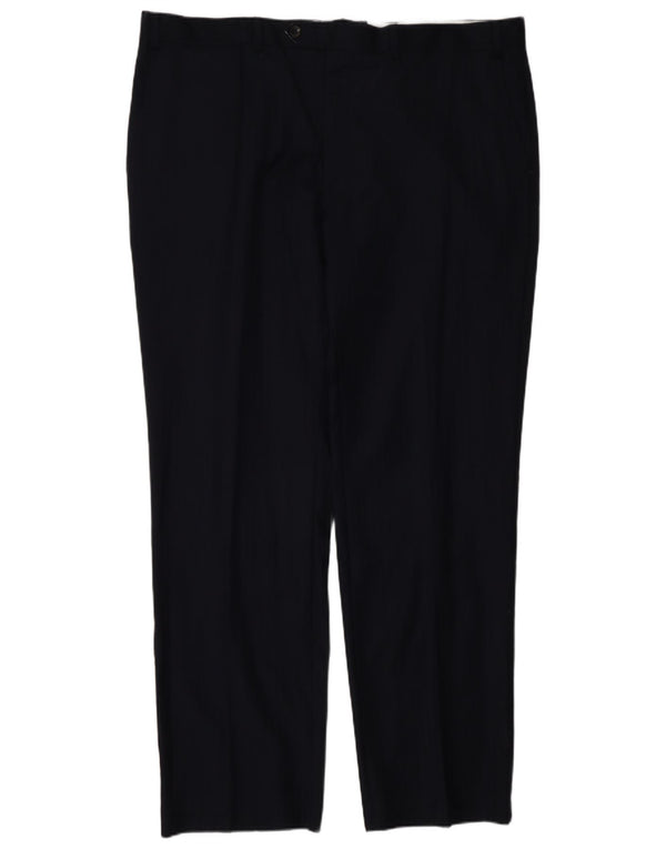 Marks & Spencer Pantalon de Costume Droit Homme W42 L33 Laine Rayée Bleu Marine