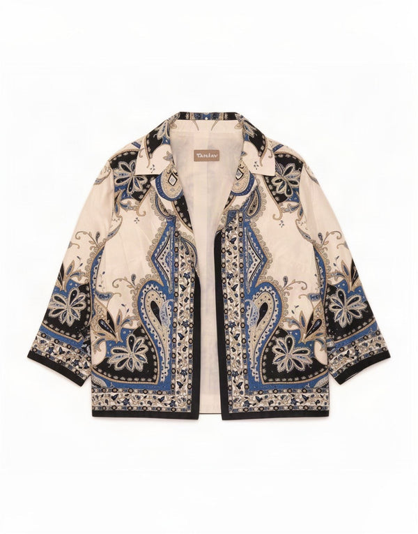 Tan Jay Veste blazer ouverte à manches 3/4 pour femme UK 18 XL Blanc Paisley