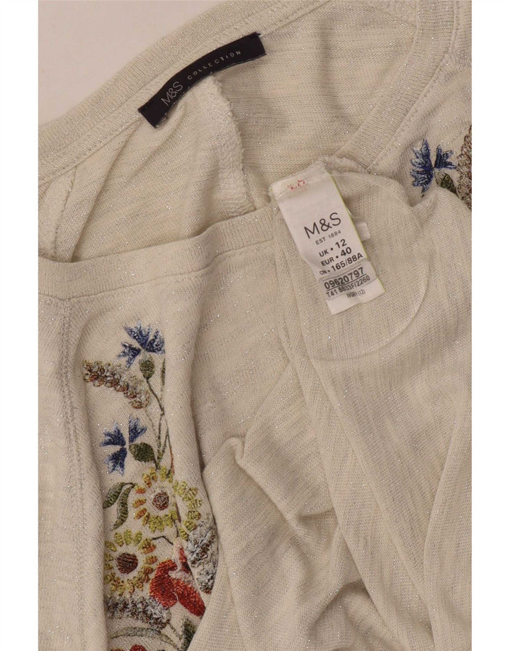 Marks & Spencer Haut graphique pour femme à manches 3/4 UK 12 Medium Off White Floral