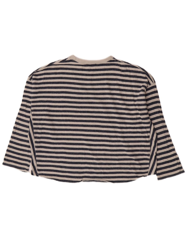 Zara Femme Trafaluc Top Manches Longues UK 10 Petit Bleu Marine Rayé