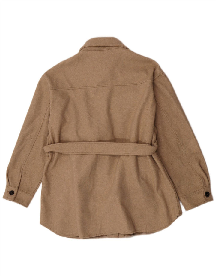 Zara Veste Shacket Femme UK 14 Large Beige Polyester