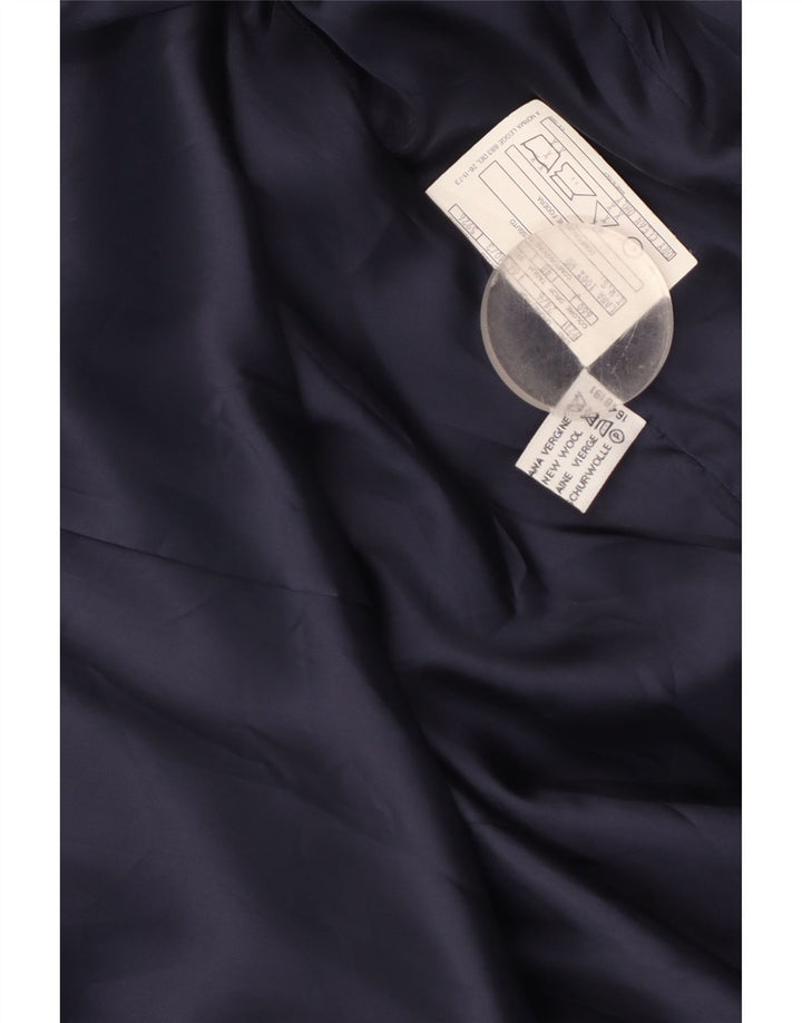 vintage Femme 3 Bouton Blazer Veste IT 48 XL Bleu Marine Laine Vierge