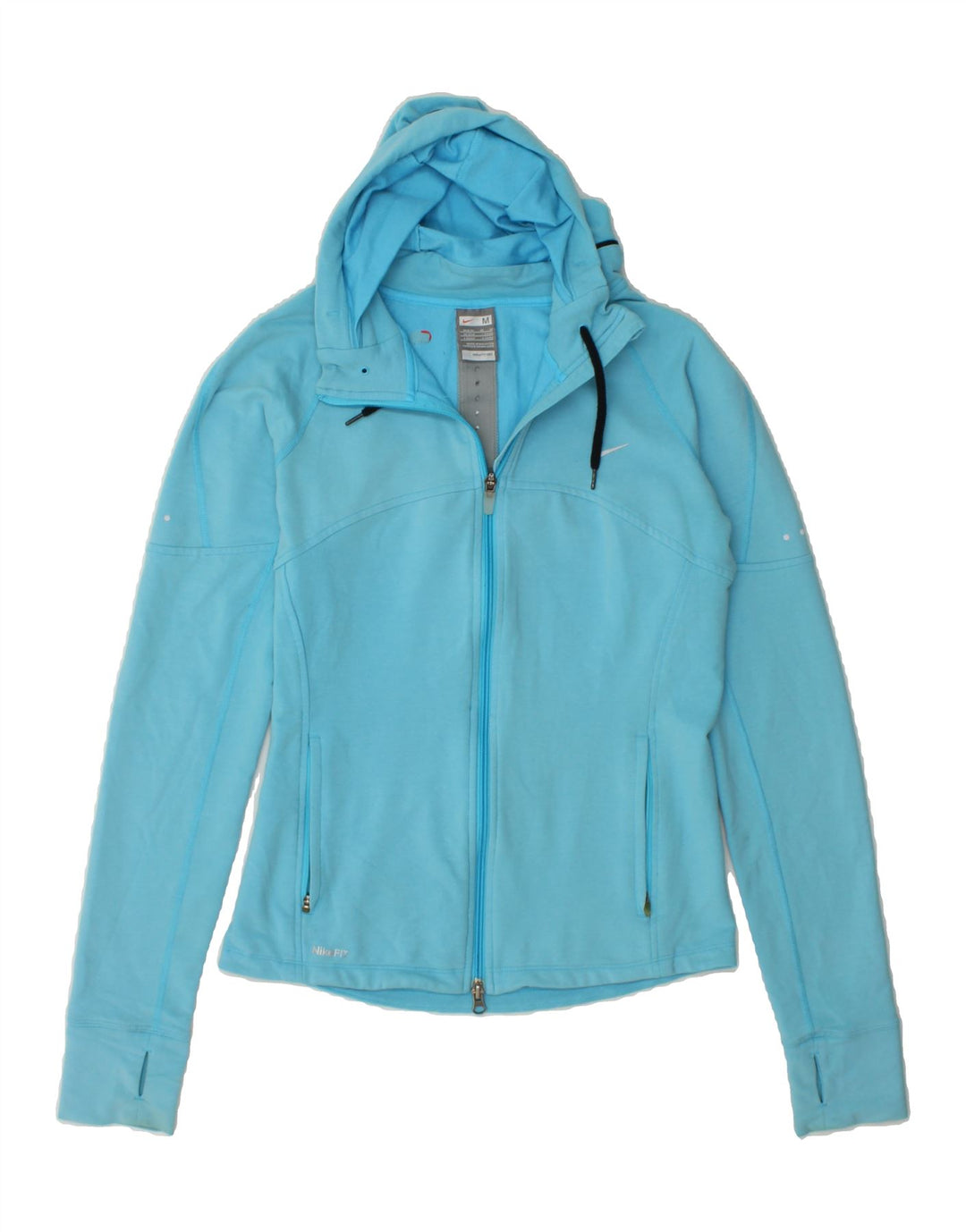 NIKE Womens Zip Hoodie Sweater UK 12/14 Medium Blue Vintage Nike and Second-Hand Nike from Messina Hembry 