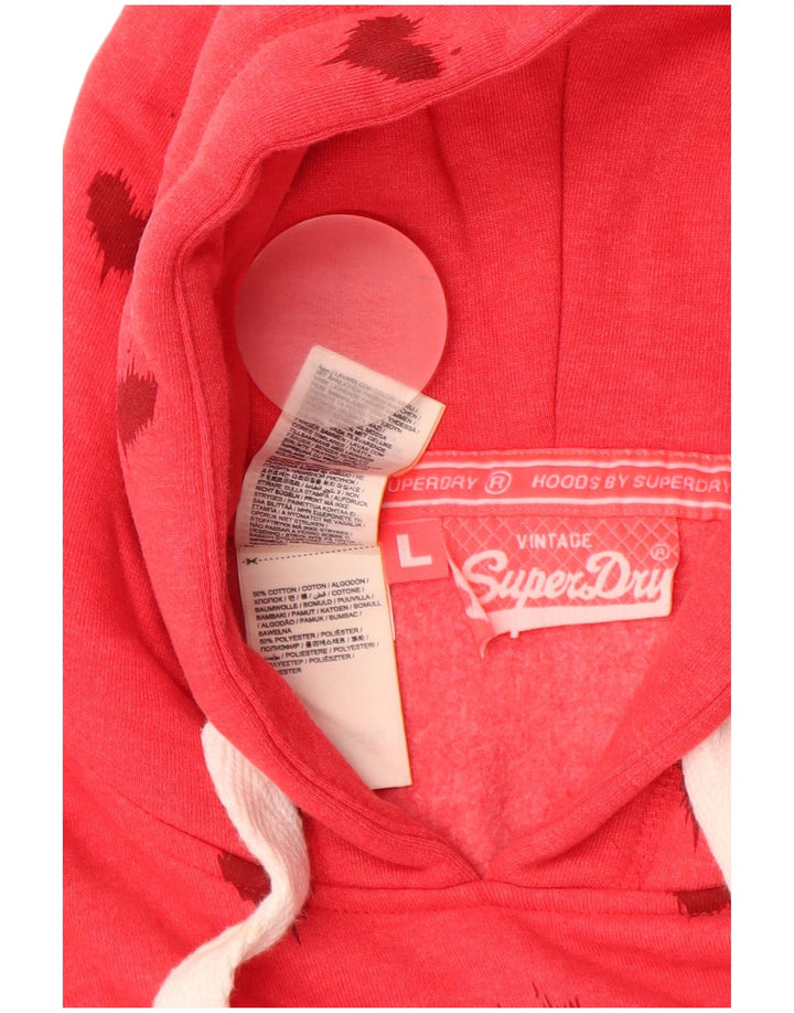 SUPERDRY Pull à capuche graphique pour femme UK 16 Grand cœur en coton rouge