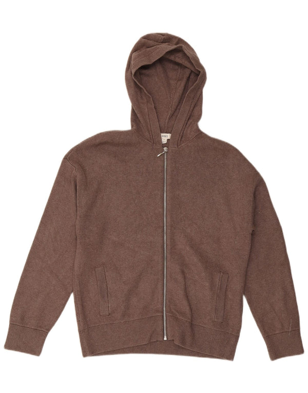 Marks & Spencer Pull cardigan à capuche pour femme UK 14 Viscose marron moyen
