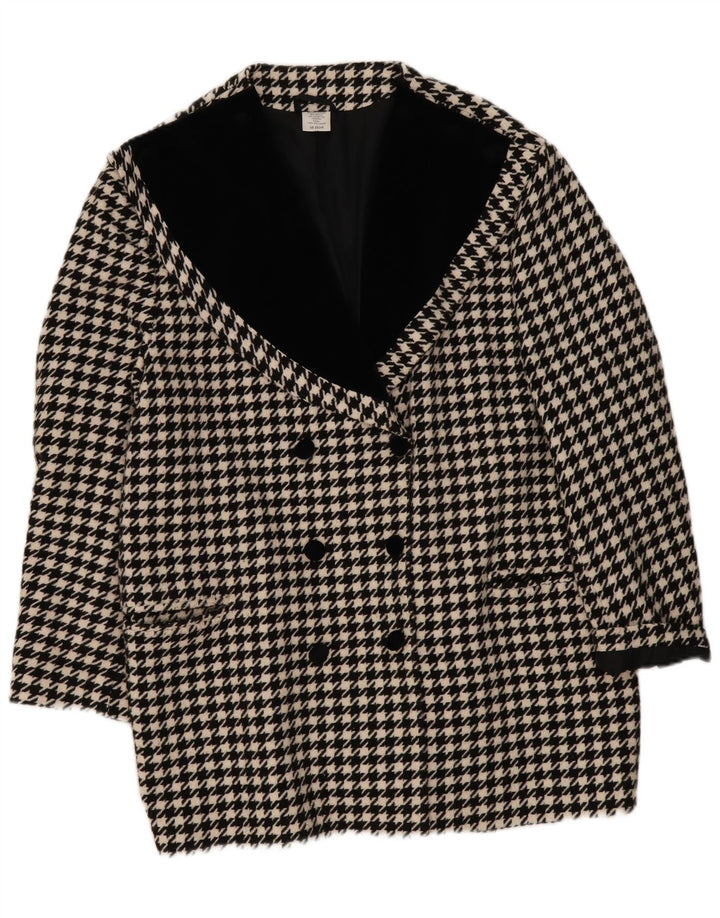 vintage Femmes Double Breasted Coat UK 20 2XL Pied-de-poule Noir Polyacrylique