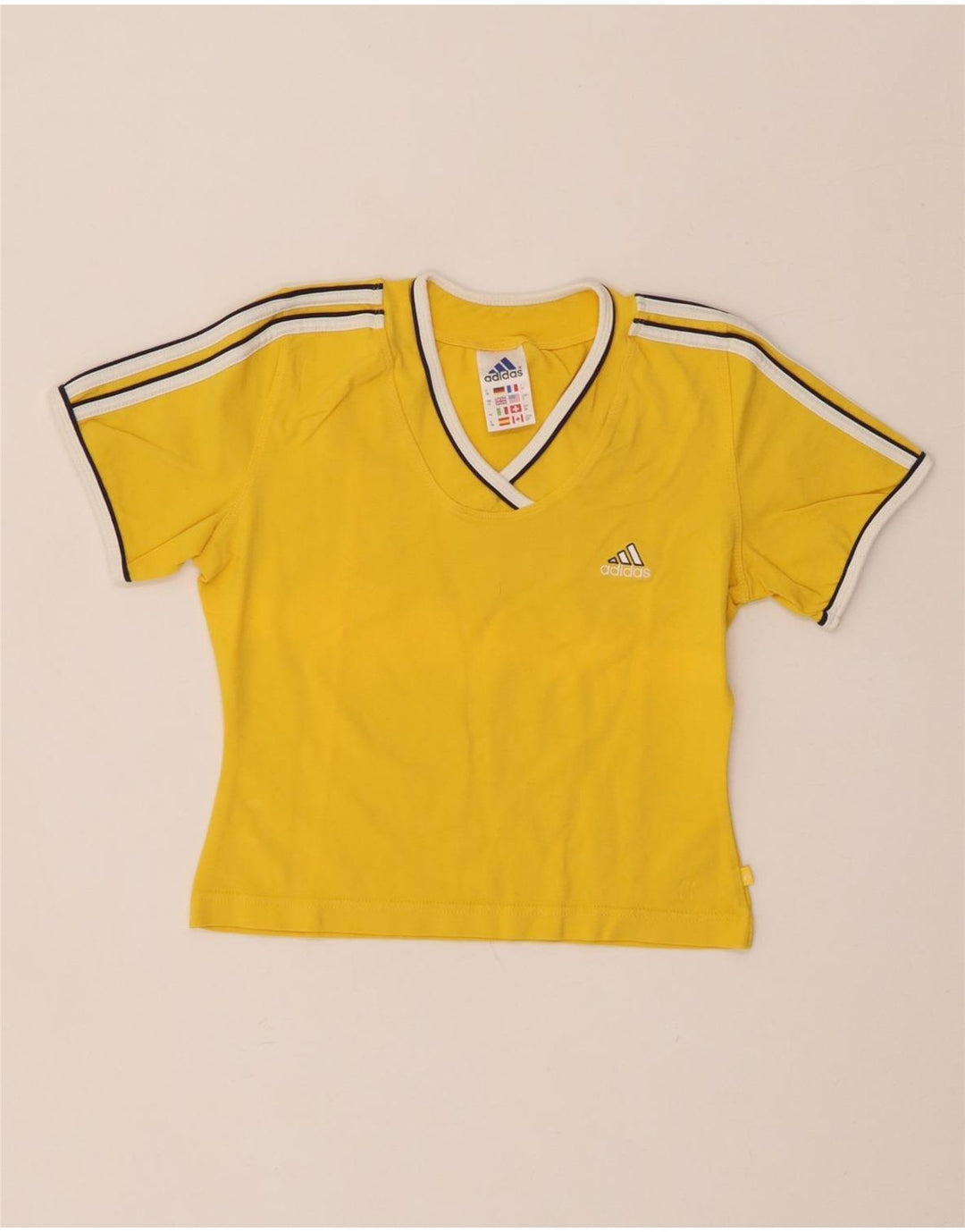 ADIDAS T-shirt court pour femme UK 12 en coton jaune moyen