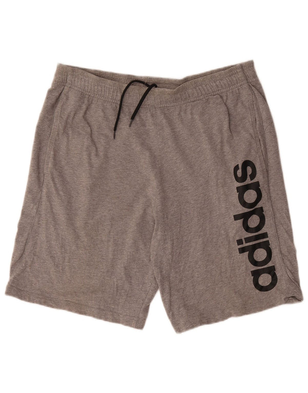 Adidas Short de Sport Graphique Homme Gris Moyen Coton Chiné