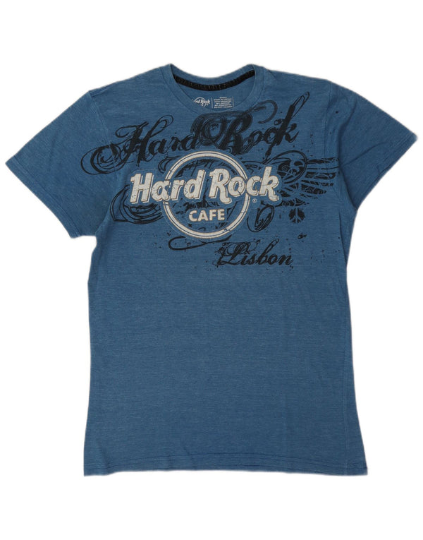 Hard Rock Cafe Femmes Lisbonne Graphique T-Shirt Top UK 10 Petit Bleu Moucheté