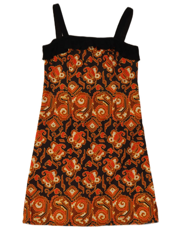 vintage Womens Sundress UK 10 Petit Brun Géométrique