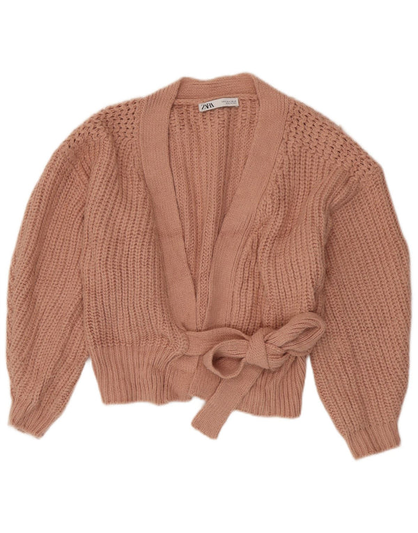 Zara Womens Crop Oversize Cardigan Pull UK 10 Petit Acrylique Rose
