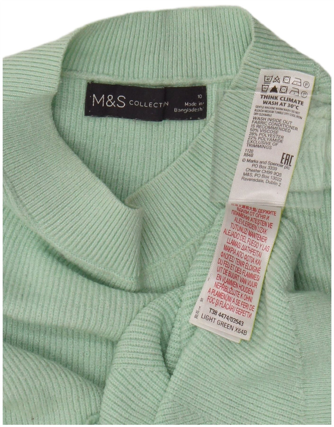 Marks & Spencer Pull court à col roulé pour femme UK 10 Petit Vert