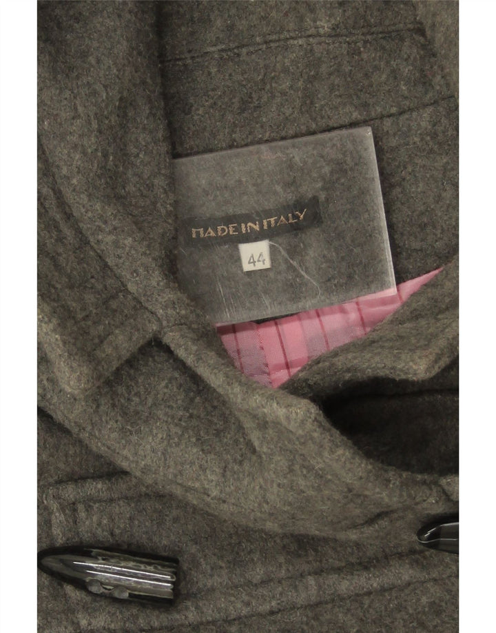 vintage Femme À Capuchon Duffle Coat IT 44 Laine Gris Moyen
