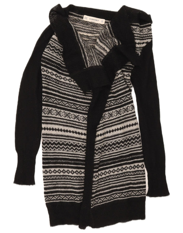 Zara Cardigan Long pour Femme UK 12 Medium Noir Fair Isle Acrylique